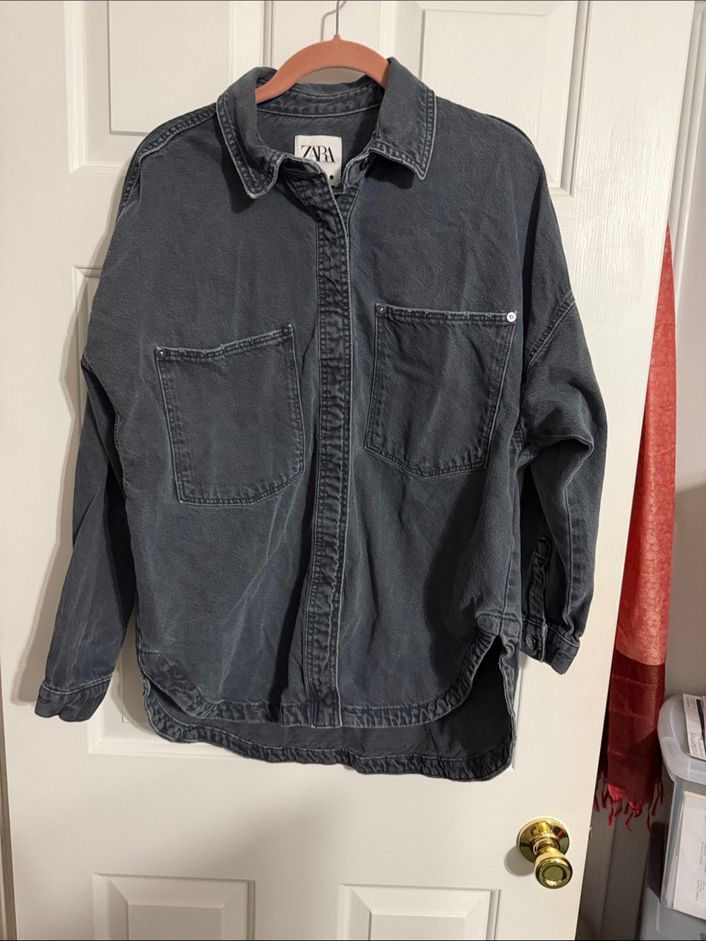 Zara Charcoal Washed Denim Shirt Jacket